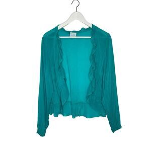 CLICK- Color Me Cotton Size M Blue Cupro Long Sleeve Lightweight Ruffle Cardigan